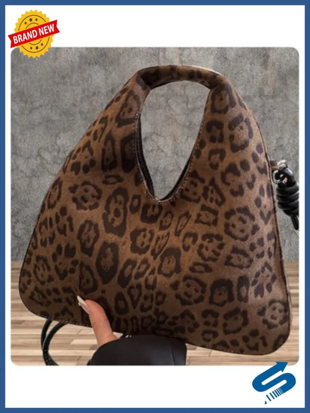 Suede Leopard Print Hobo Shoulder Bag with Adjustable Strap
